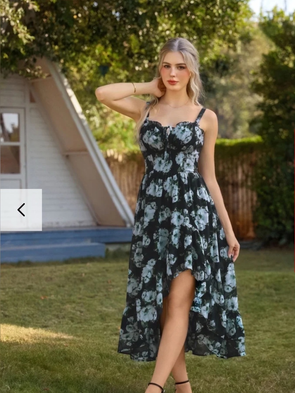 Scarlet Darkness Floral Chiffon High-Low Slit Maxi Dress Size M